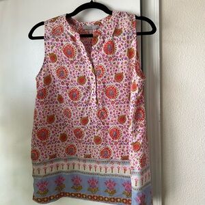 Sleeveless Pink Floral Border Print Camisole Top